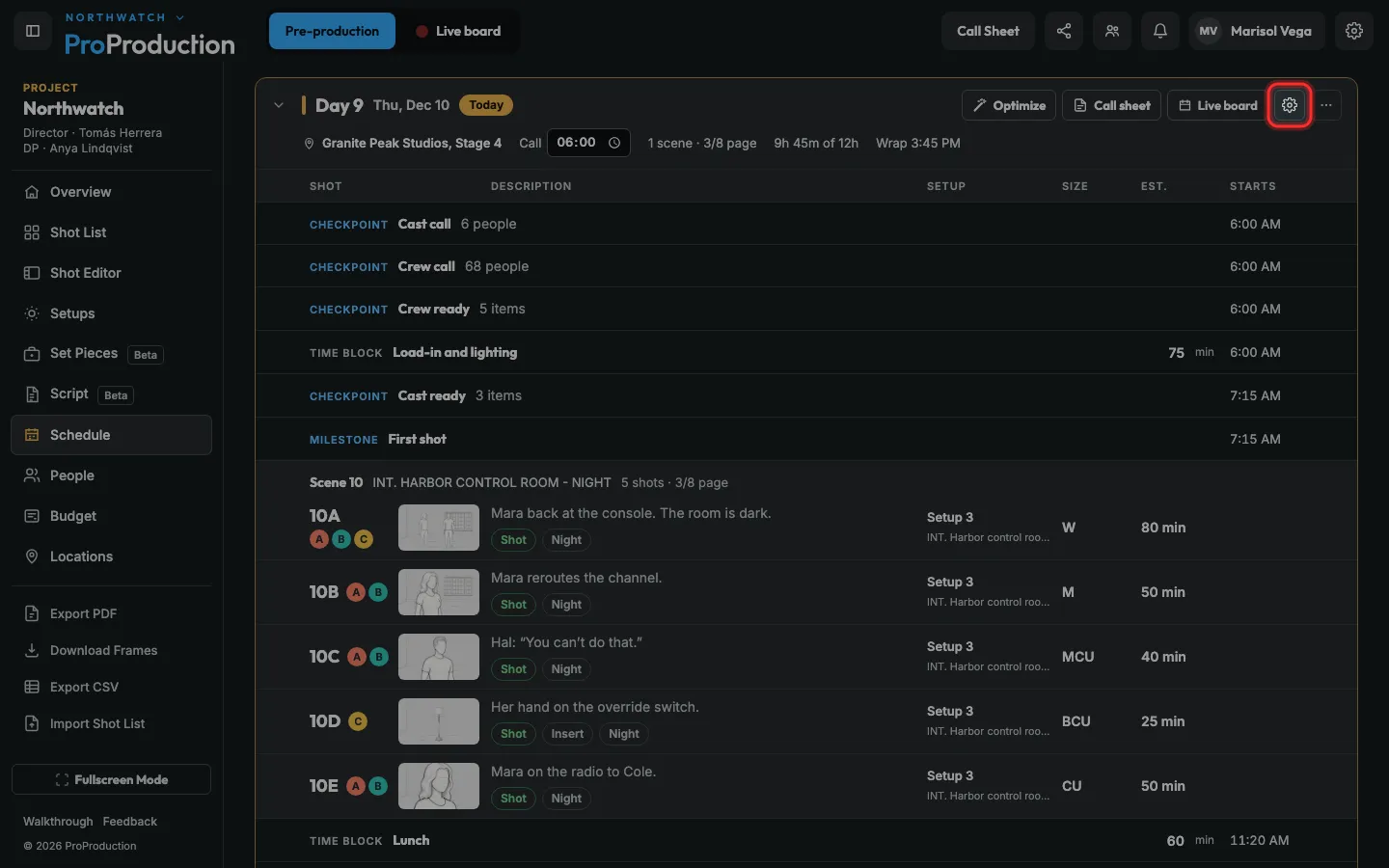 The day card’s Day settings gear outlined