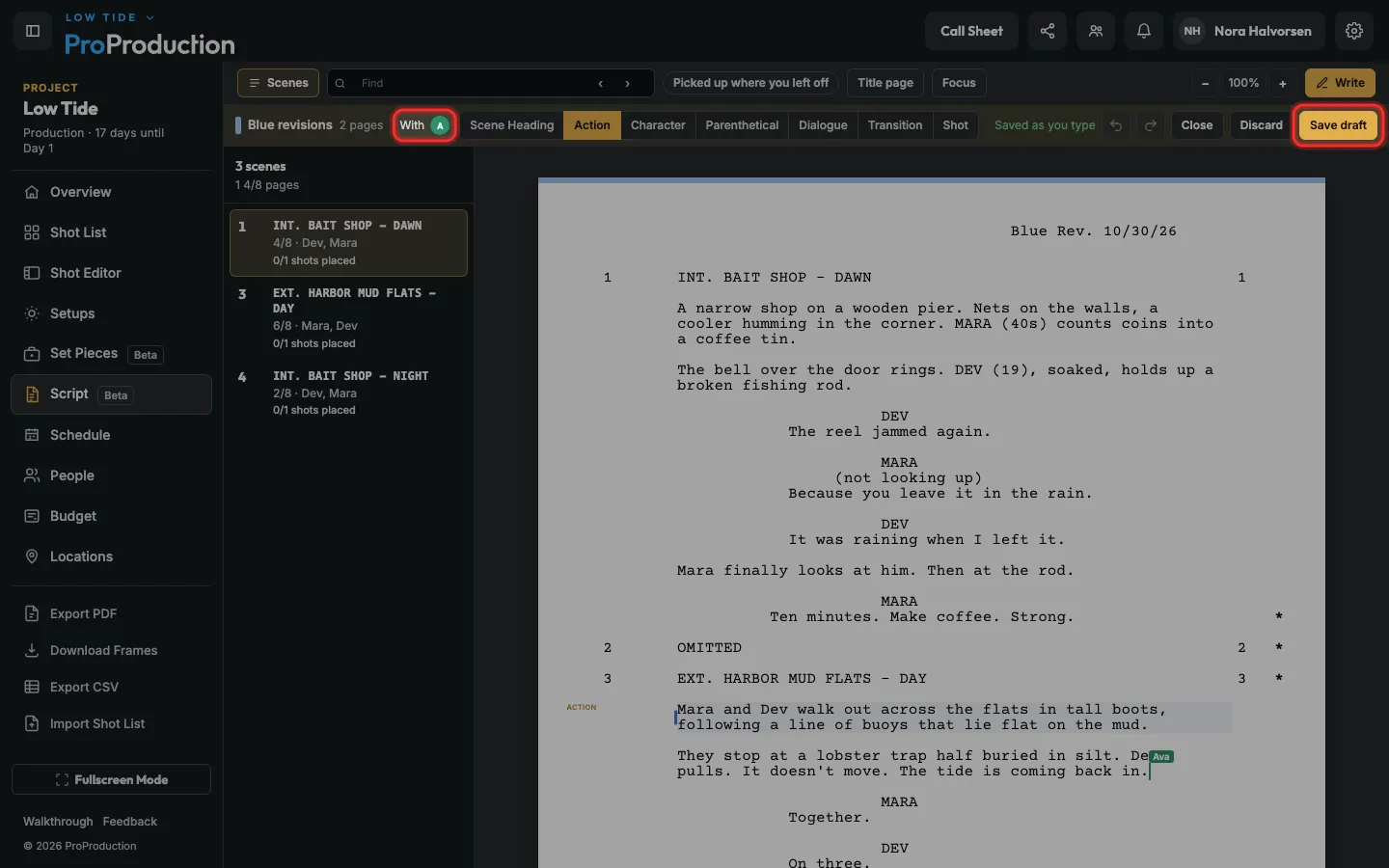 The writing bar with the people writing and Save draft outlined