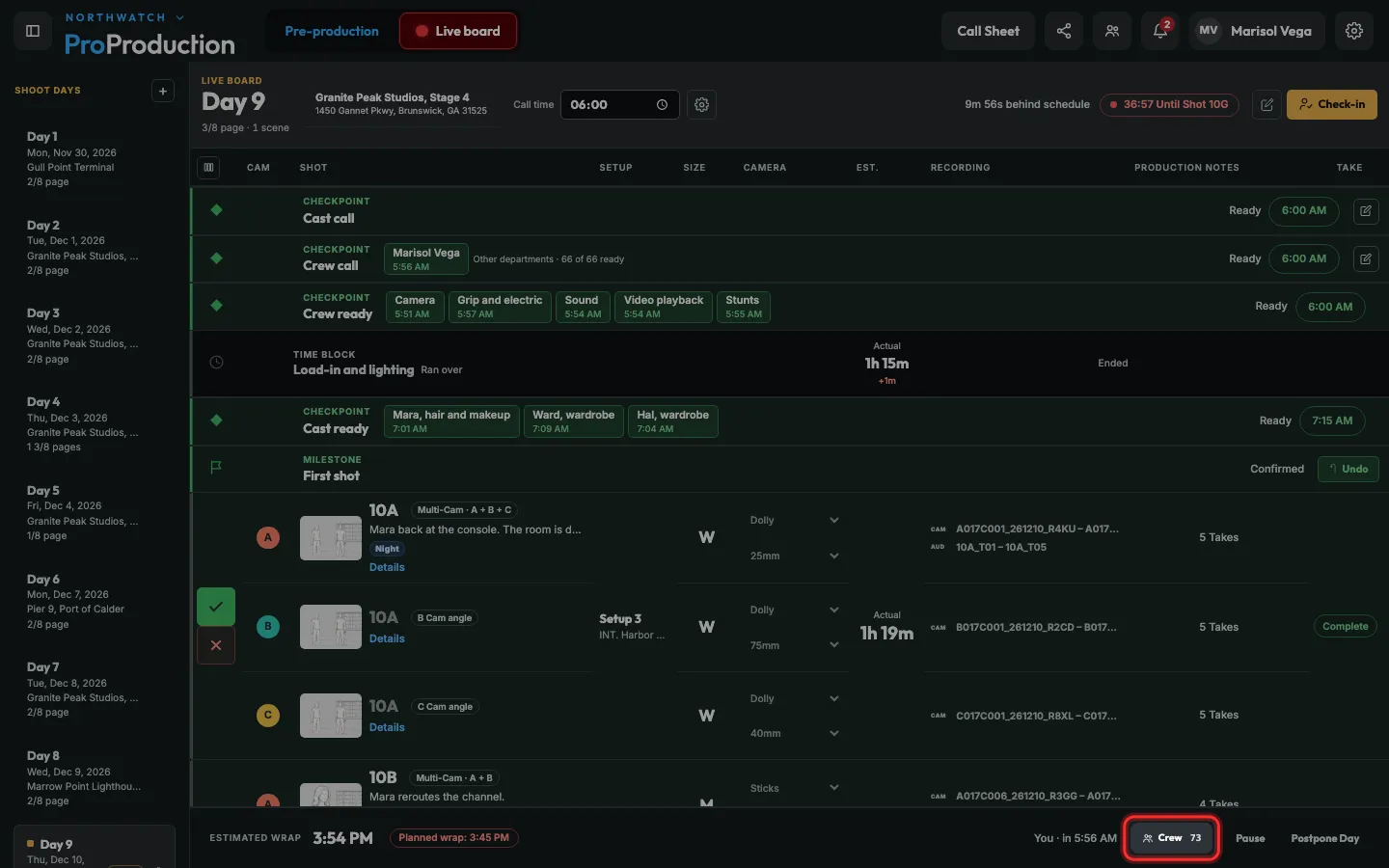 The Live board with the Crew button outlined