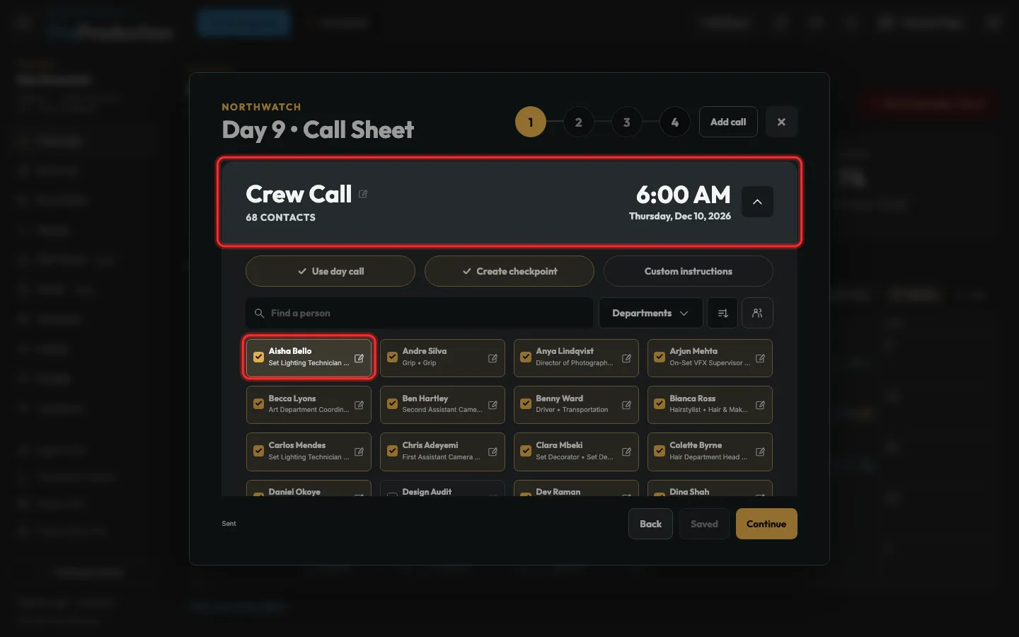 The Calls step with a call group outlined
