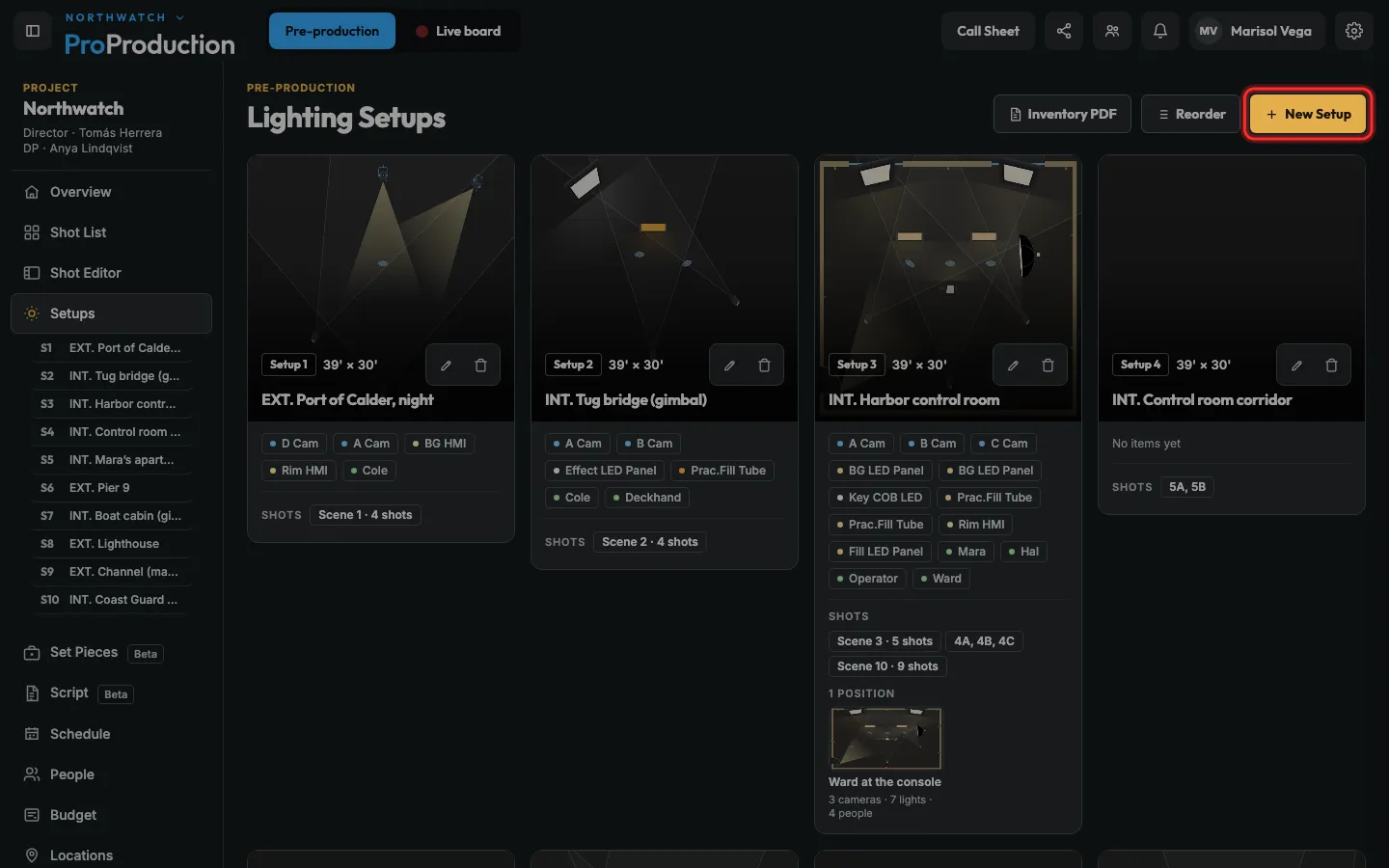 The Setups page with New Setup outlined