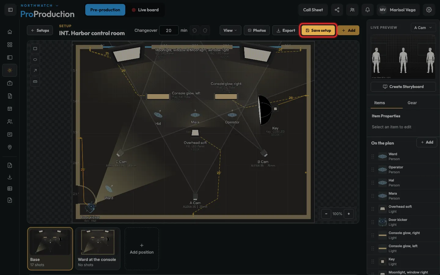 The setup’s top bar with Save setup outlined
