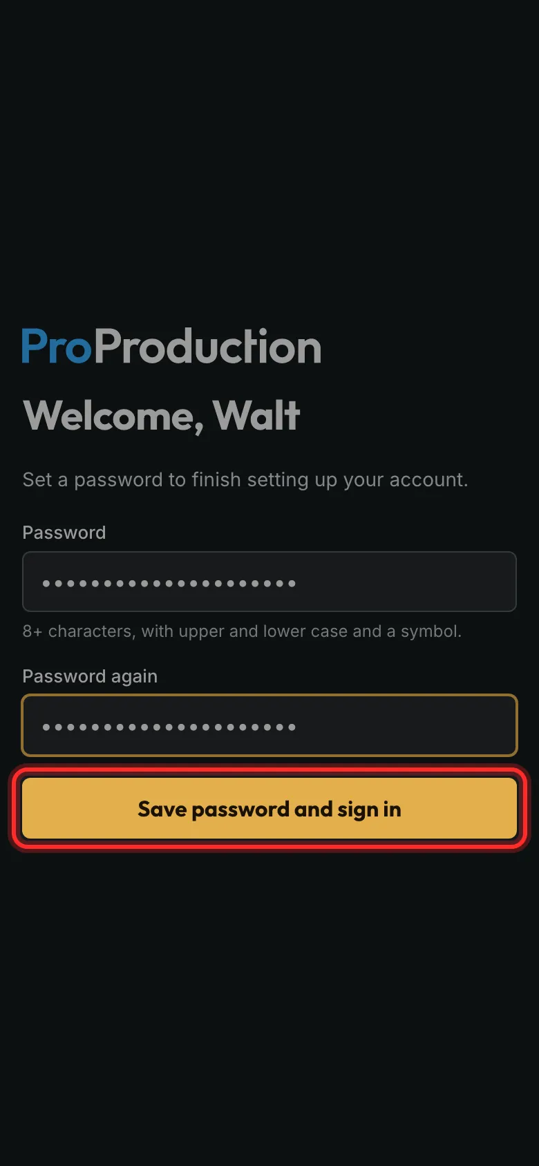 The Welcome page on a phone with Save password and sign in outlined