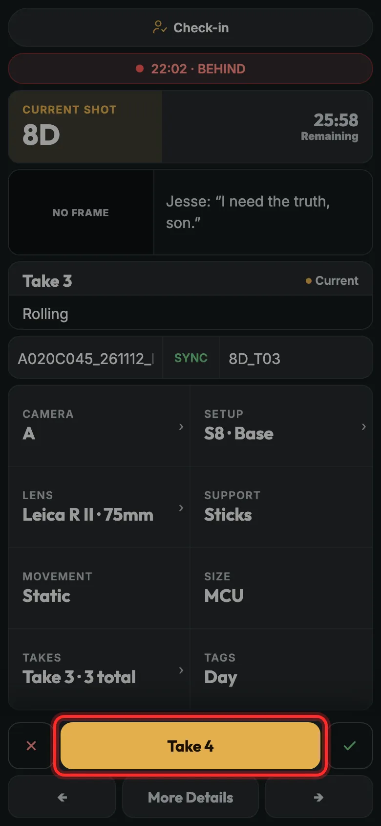 The phone Live board with the Take button outlined