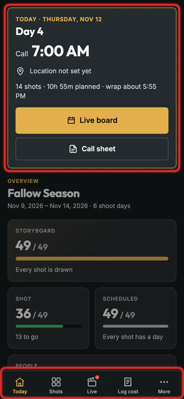 The phone’s Today card with the bottom bar outlined