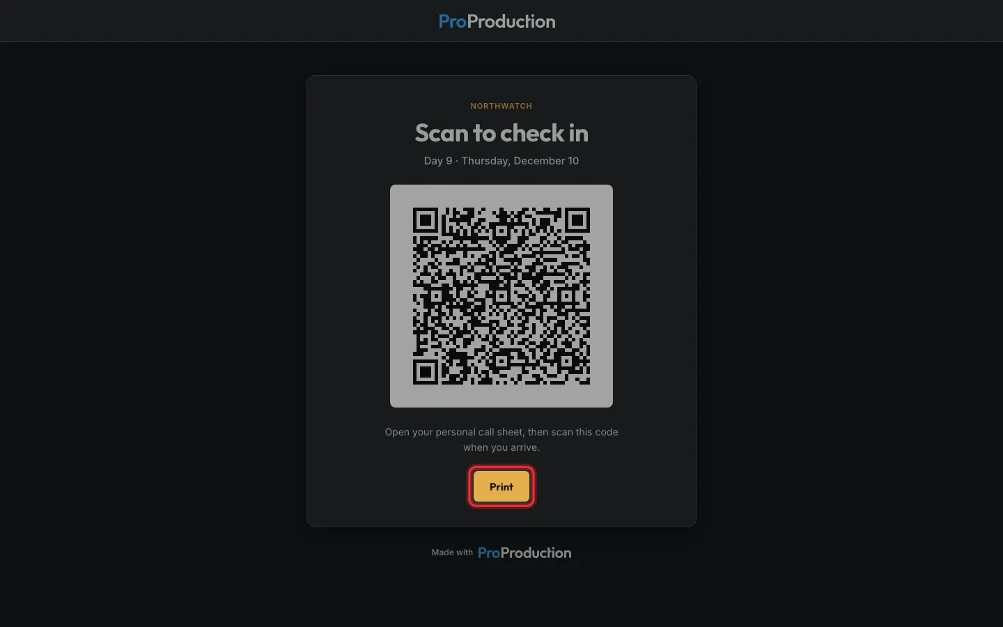 The printable set code page with Print outlined