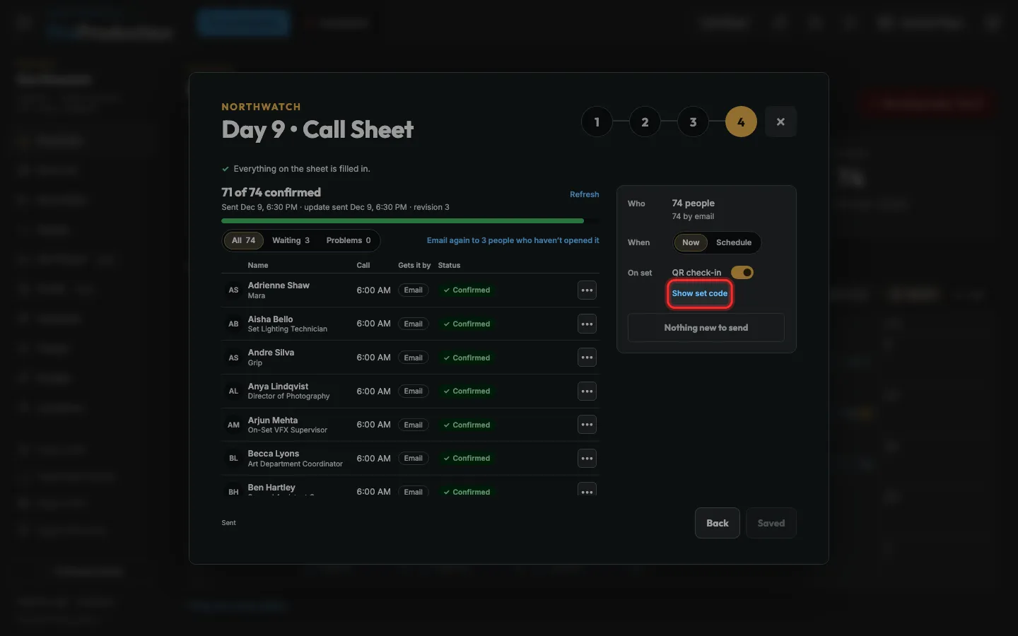 The Send step with Show set code outlined