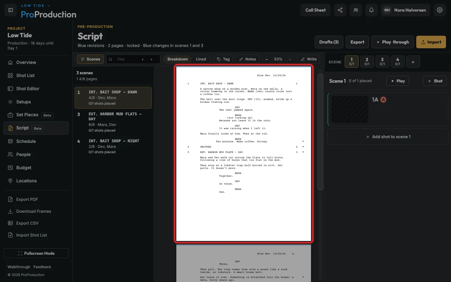 A revised page with its Blue Rev. header and starred lines outlined