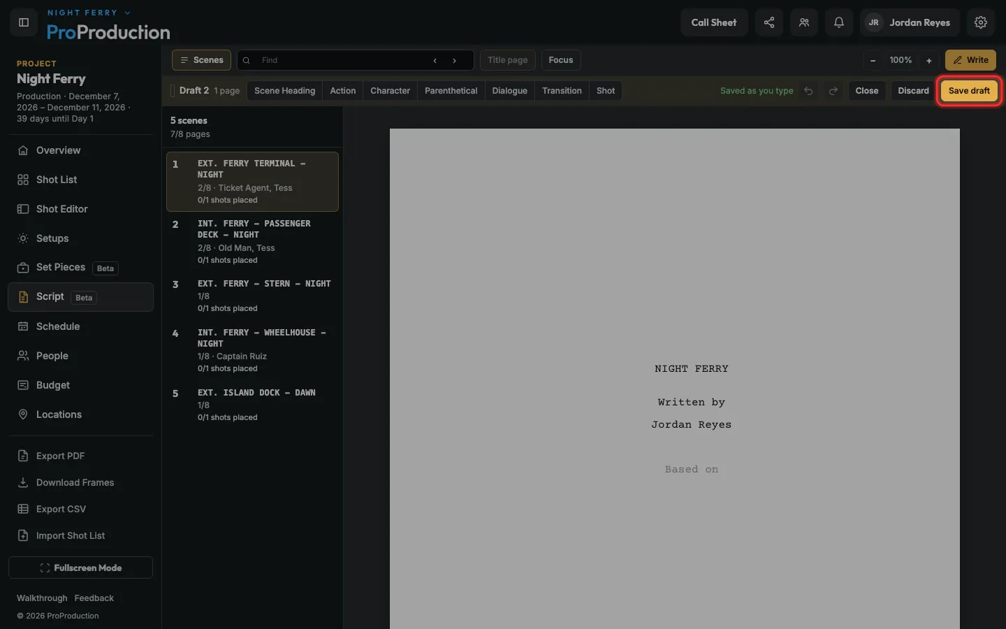 The writing bar with Save draft outlined